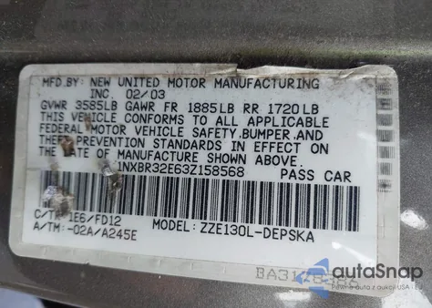 2003 Toyota Corolla S из США, поврежденный, VIN 1NXBR32E63Z158568